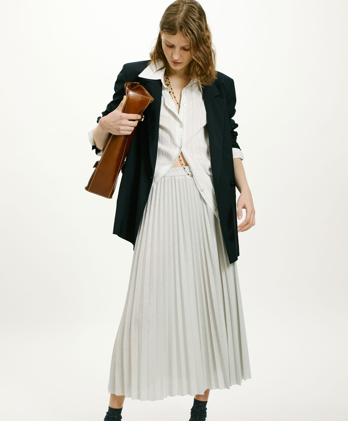 EMI SKIRT IN SOLID COLOUR LUREX JERSEY - PLATINUM - Clothing - Momonì
