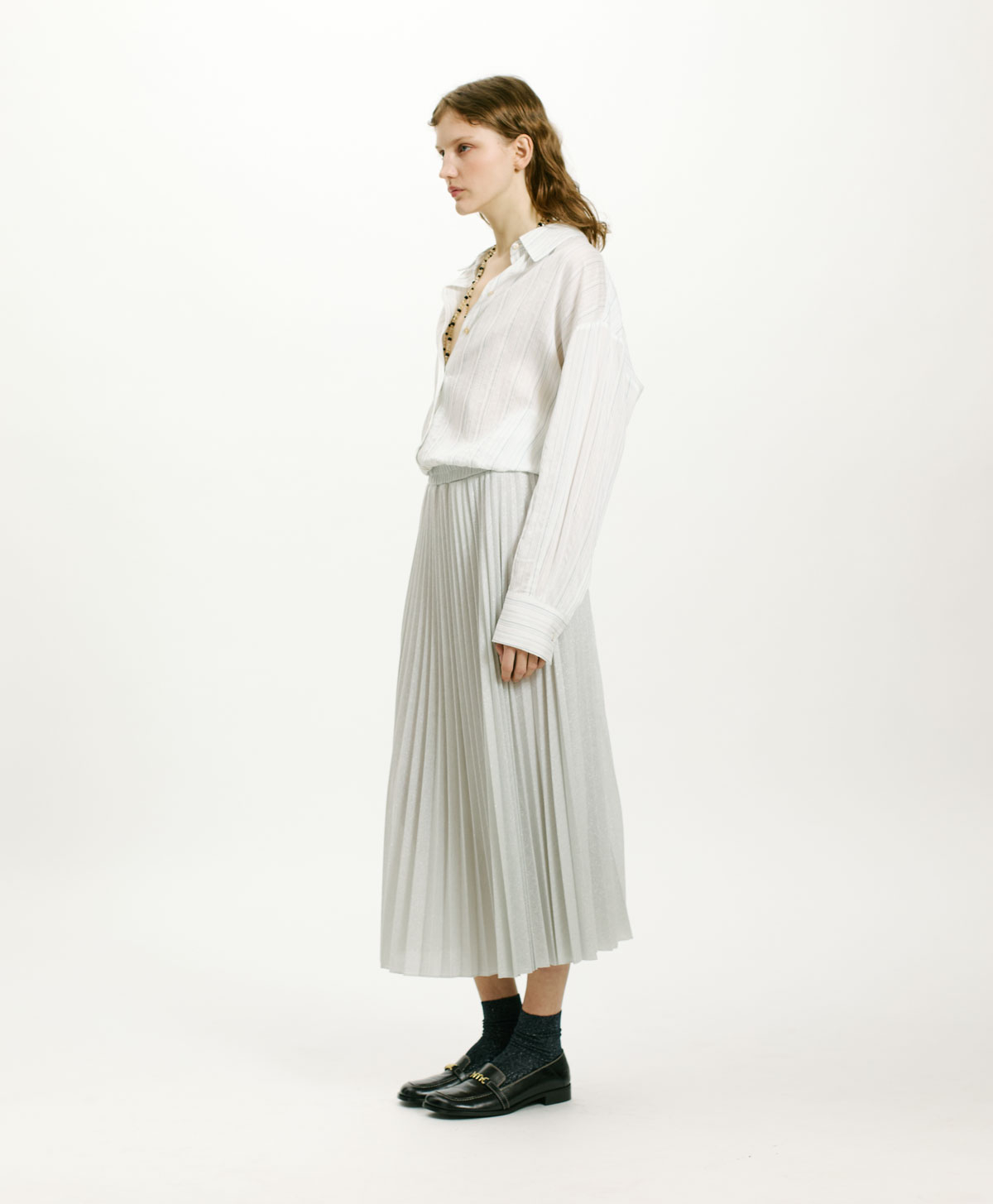 EMI SKIRT IN SOLID COLOUR LUREX JERSEY - PLATINUM - Momonì