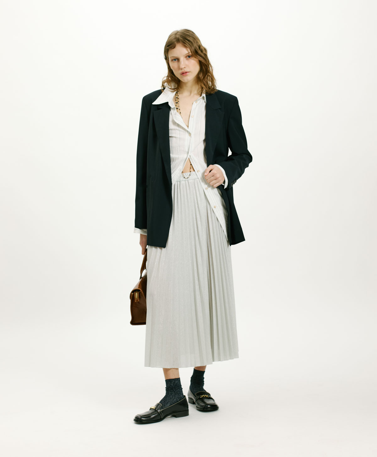 EMI SKIRT IN SOLID COLOUR LUREX JERSEY - PLATINUM - Momonì