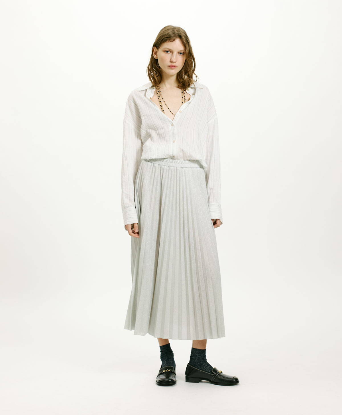 EMI SKIRT IN SOLID COLOUR LUREX JERSEY - PLATINUM - Momonì