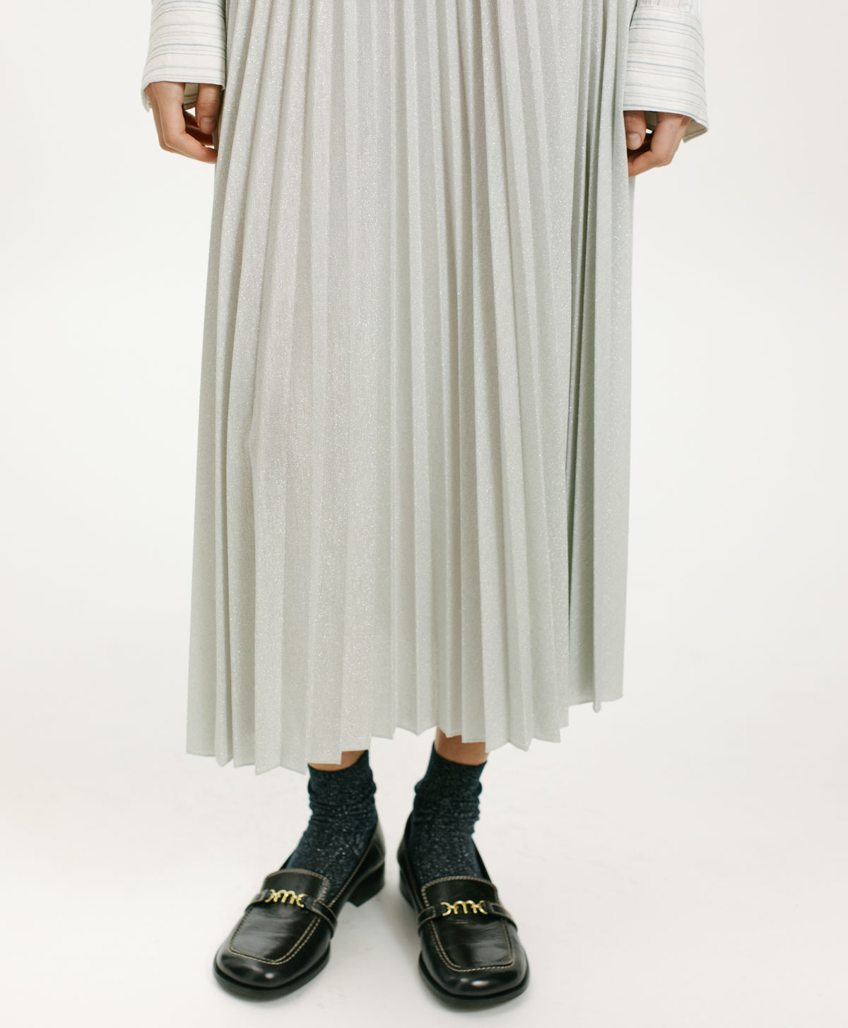 EMI SKIRT IN SOLID COLOUR LUREX JERSEY - PLATINUM - Momonì