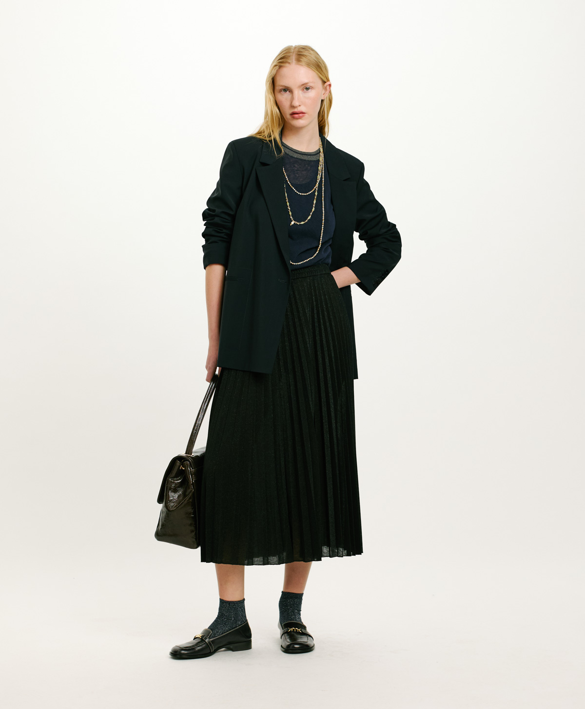 EMI SKIRT IN SOLID COLOUR LUREX JERSEY - BLACK - Clothing - Momonì