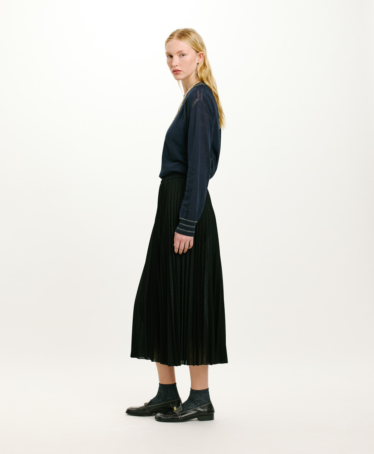 EMI SKIRT IN SOLID COLOUR LUREX JERSEY - BLACK - Momonì