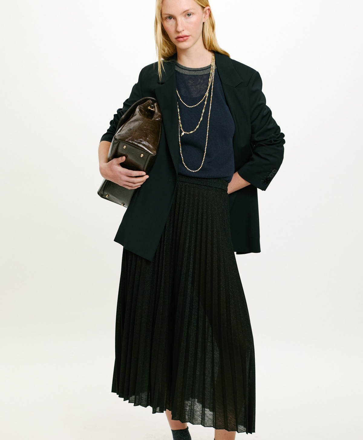EMI SKIRT IN SOLID COLOUR LUREX JERSEY - BLACK - Momonì