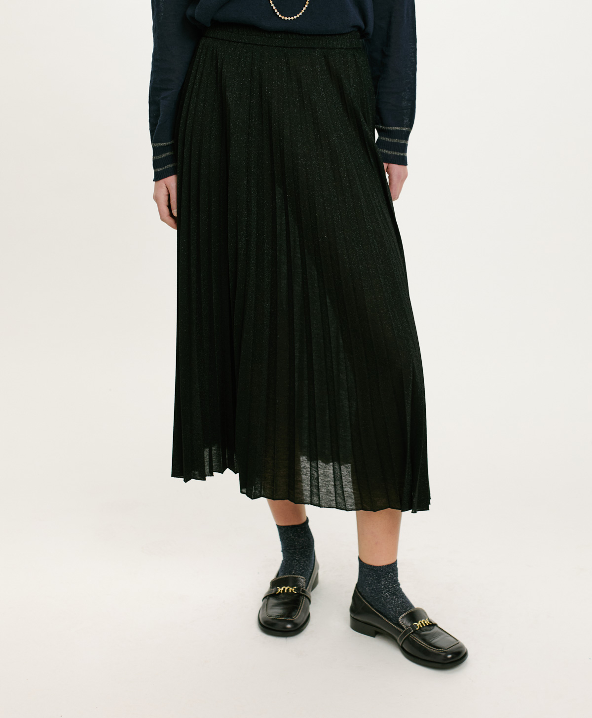 EMI SKIRT IN SOLID COLOUR LUREX JERSEY - BLACK - Momonì