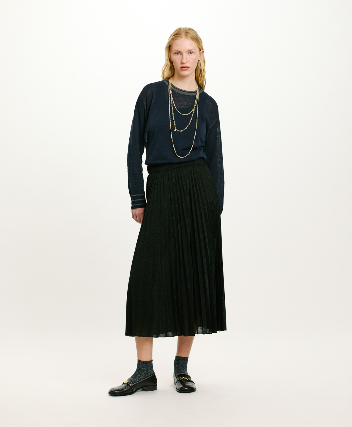 EMI SKIRT IN SOLID COLOUR LUREX JERSEY - BLACK - Momonì