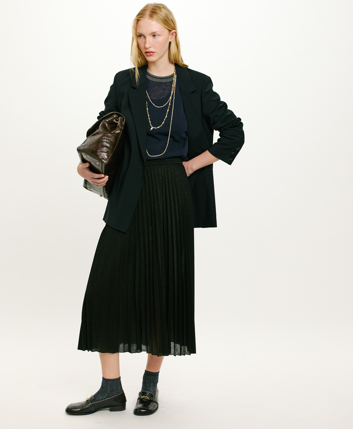 EMI SKIRT IN SOLID COLOUR LUREX JERSEY - BLACK - Momonì