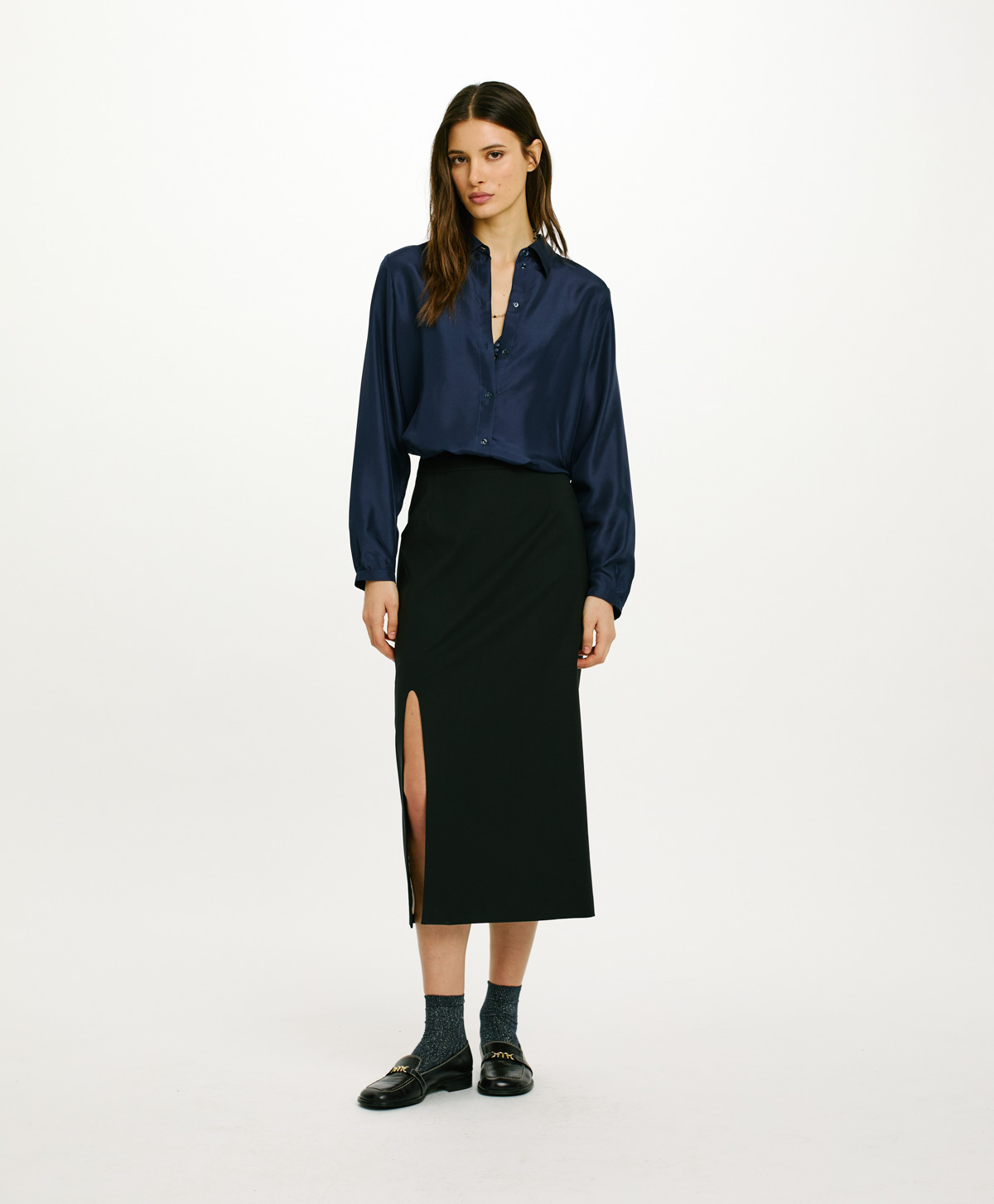 ATENE SKIRT IN STRETCH POLY VISCOSE - BLACK - Clothing - Momonì