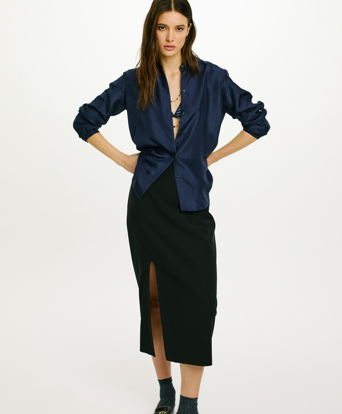 ATENE SKIRT IN STRETCH POLY VISCOSE - BLACK - Momonì