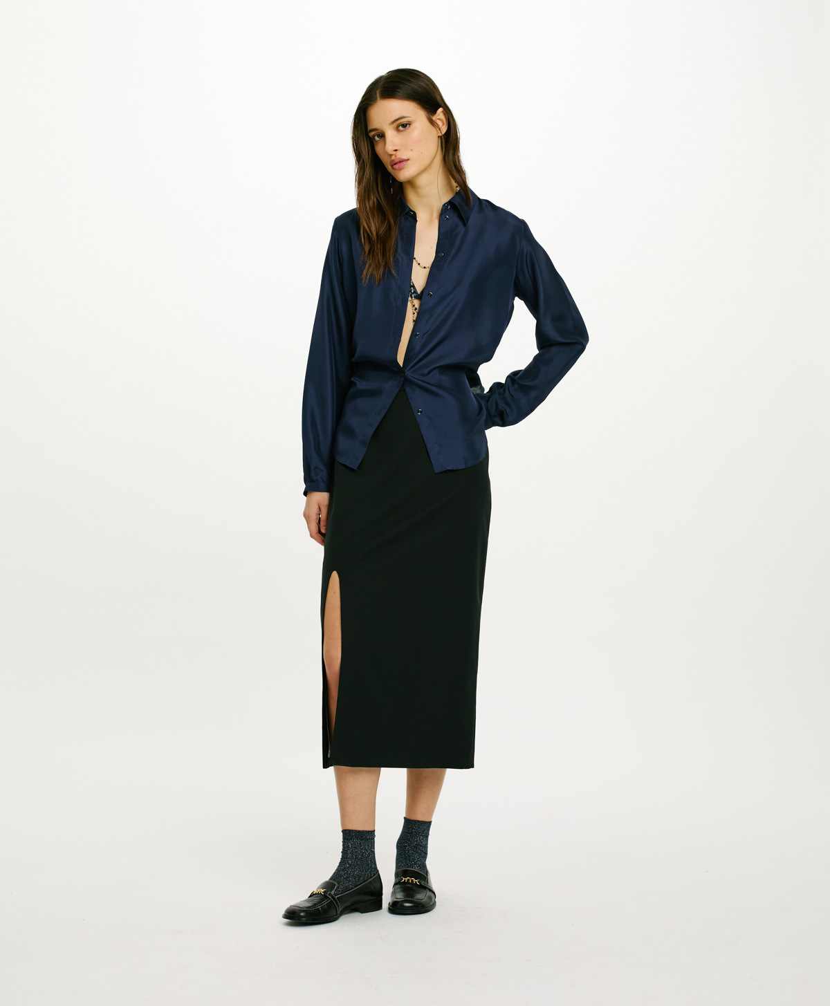 ATENE SKIRT IN STRETCH POLY VISCOSE - BLACK - Momonì