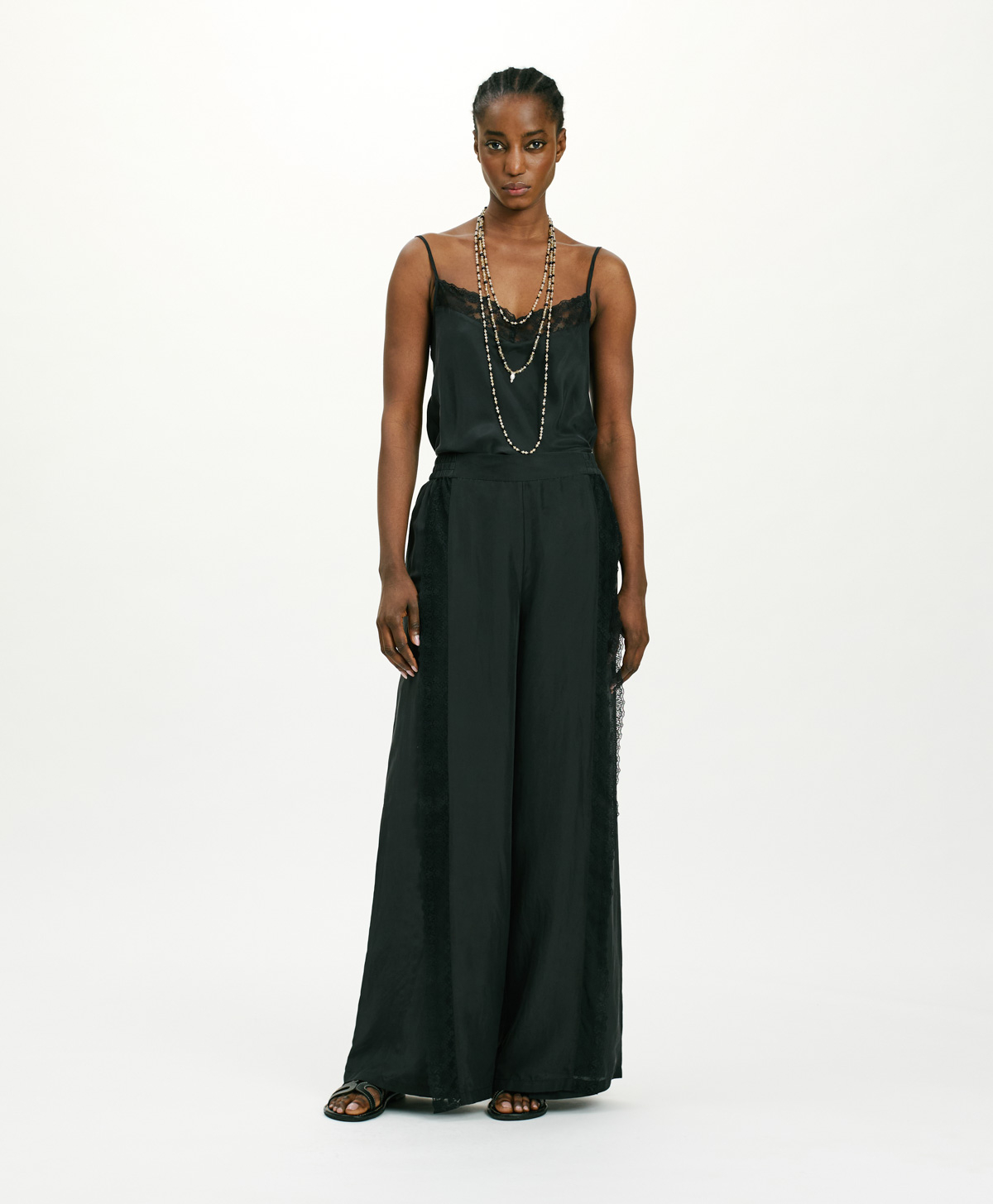 PAINE TOP IN HABUTAI WITH VALENCIENNES - BLACK - Clothing - Momonì