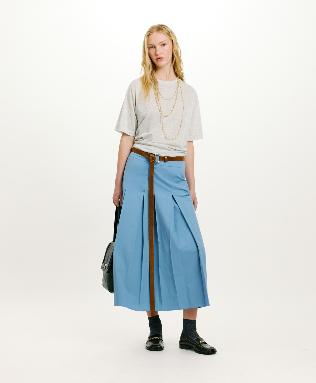 IORA T-SHIRT IN SOLID COLOUR LUREX JERSEY - PLATINUM - Clothing - Momonì