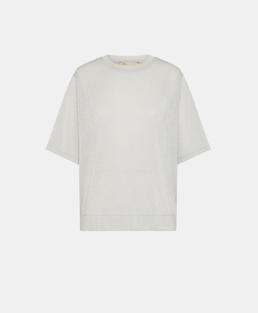 IORA T-SHIRT IN SOLID COLOUR LUREX JERSEY - PLATINUM - Clothing - Momonì
