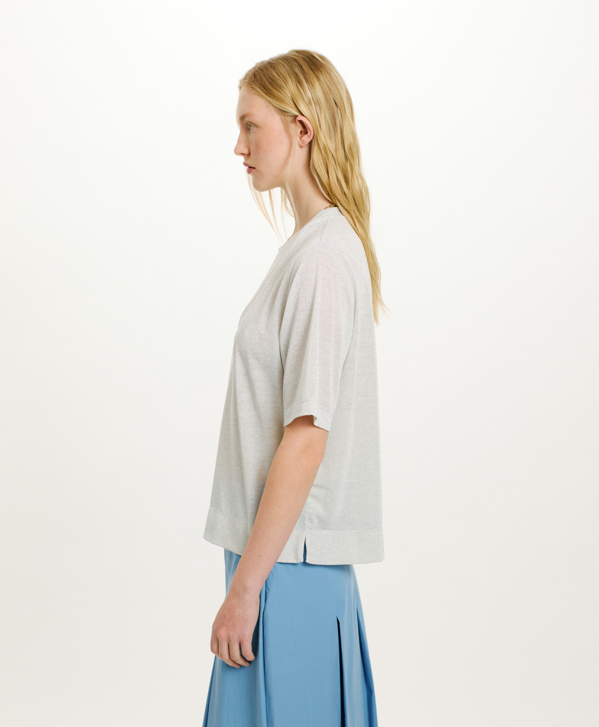 CAMISETA IORA DE PUNTO DE LÚREX LISO - PLATINO - Momonì