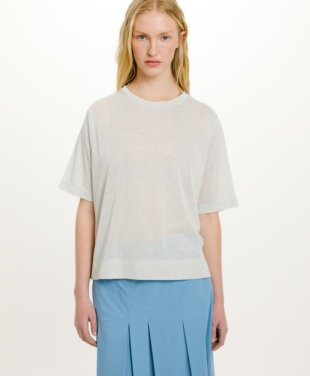 CAMISETA IORA DE PUNTO DE LÚREX LISO - PLATINO - Momonì