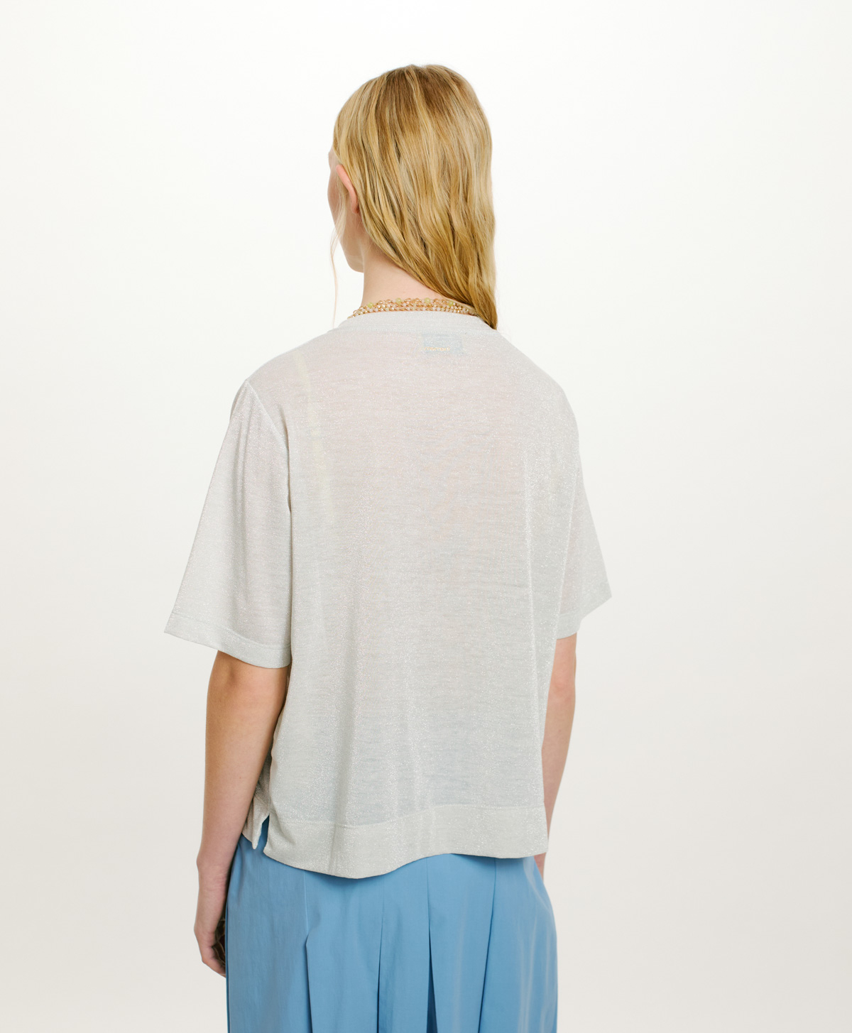 CAMISETA IORA DE PUNTO DE LÚREX LISO - PLATINO - Momonì