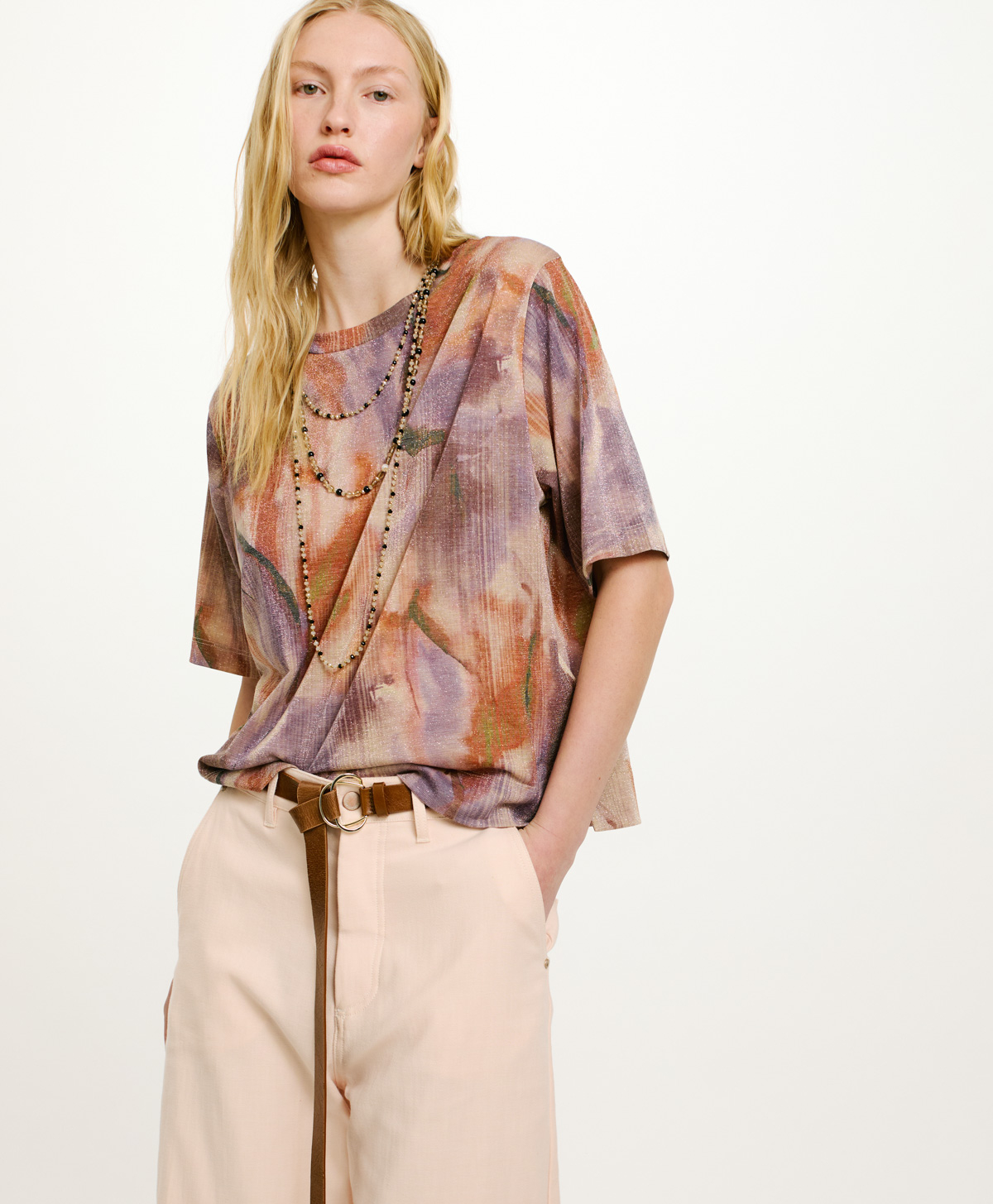 IORA T-SHIRT IN PRINTED LUREX JERSEY - MULTICOLOR - Clothing - Momonì
