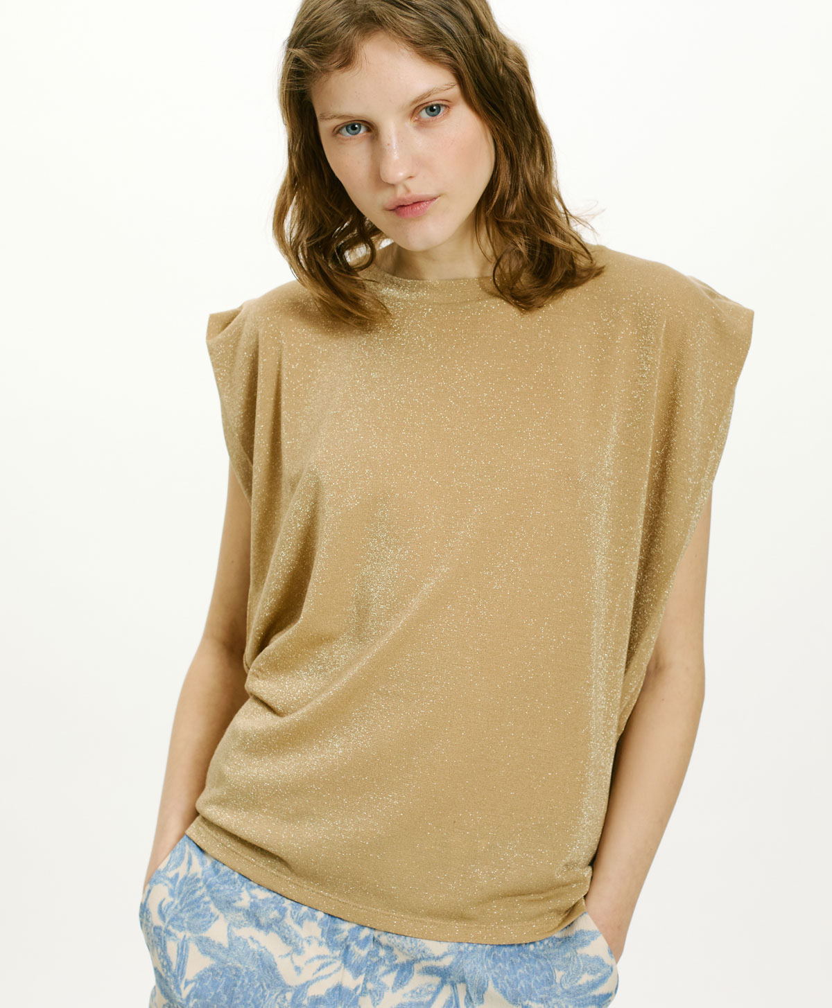 ENNA T-SHIRT IN SOLID COLOUR LUREX JERSEY - DARK GOLD - Clothing - Momonì