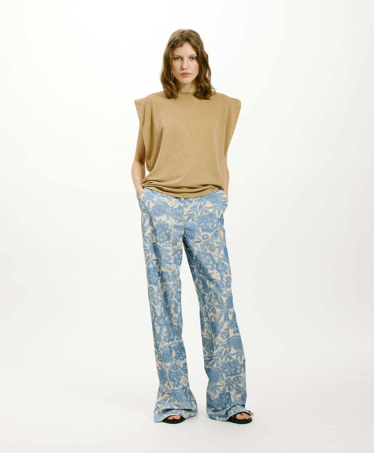 ENNA T-SHIRT IN SOLID COLOUR LUREX JERSEY - DARK GOLD - Momonì