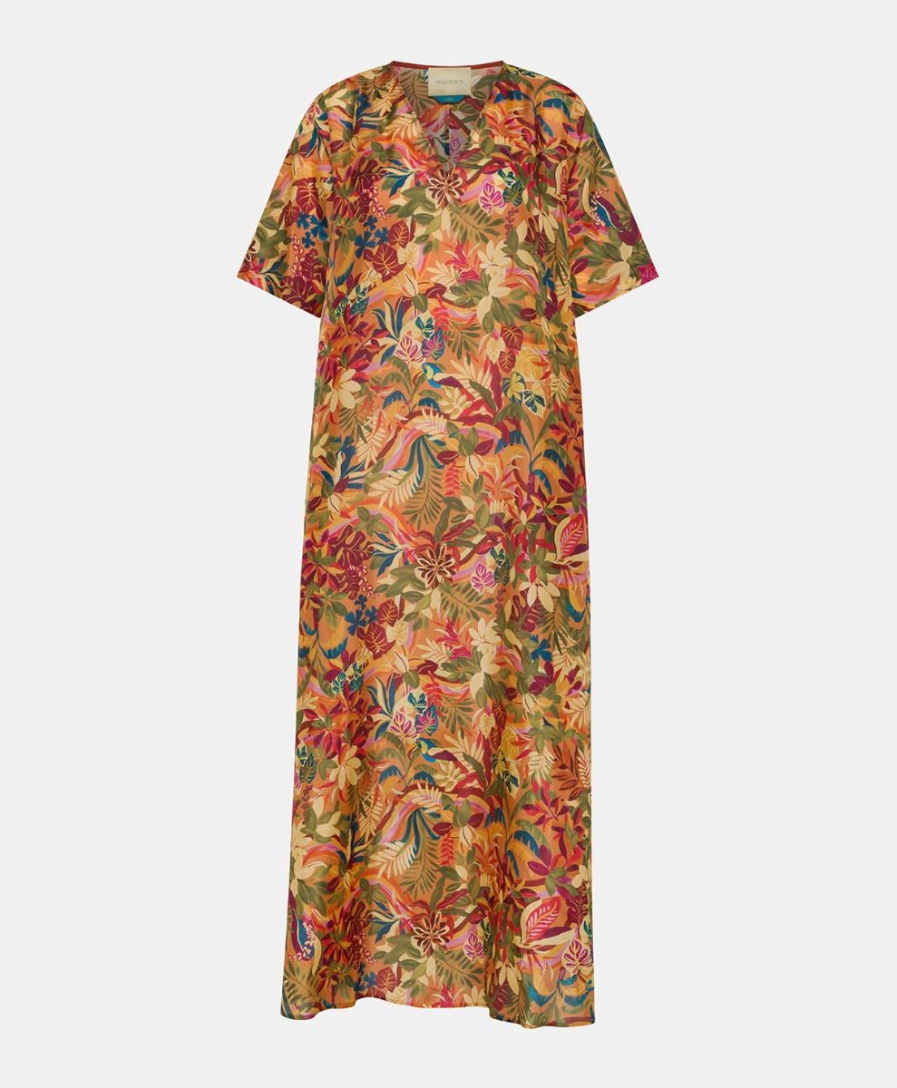 CARNAVAL DRESS IN PRINTED HABUTAI - MULTICOLOR ORANGE - Clothing - Momonì