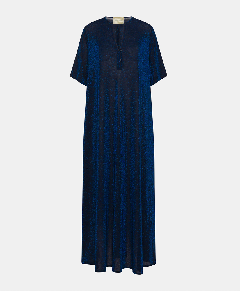 ROBE PENELOPE EN JERSEY LUREX UNI - BLEU - Momonì