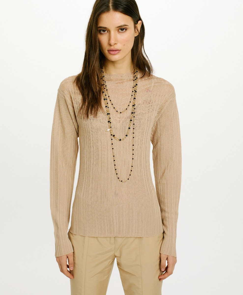 MAGLIA VIGO A COSTINE - NATURALE - Momonì