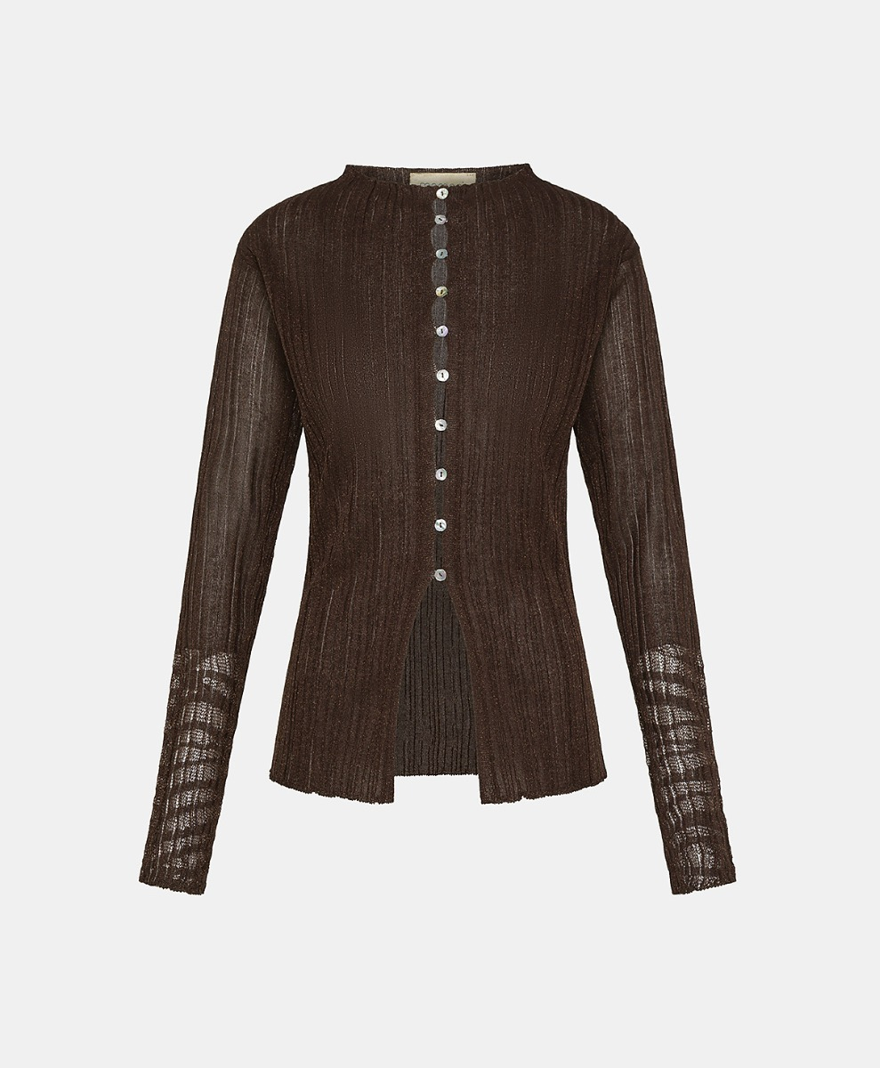 GIRONA CARDIGAN IN DEGRADE RIB KNIT - BROWN - Clothing - Momonì