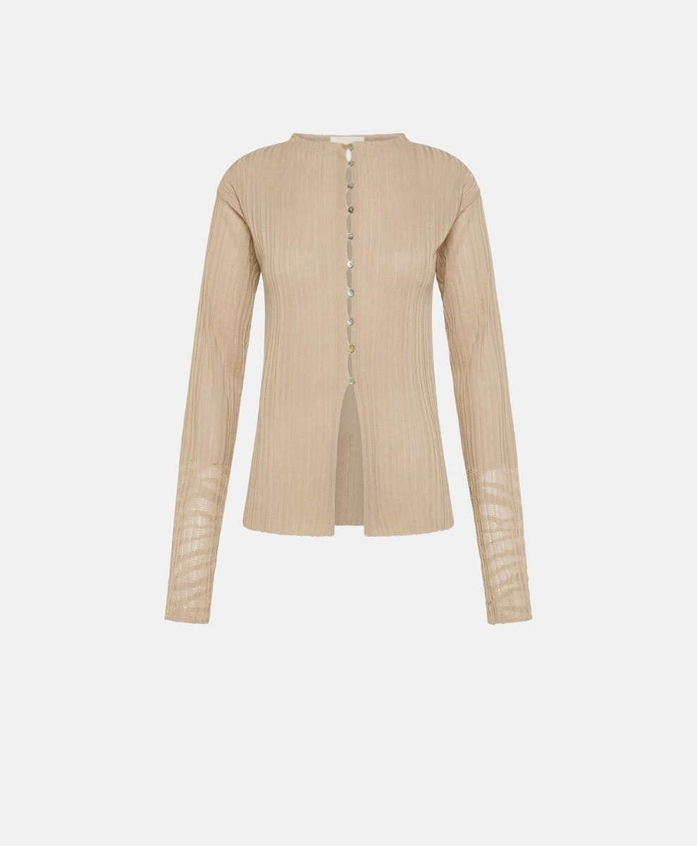 CARDIGAN GIRONA A COSTINE - NATURALE - Momonì