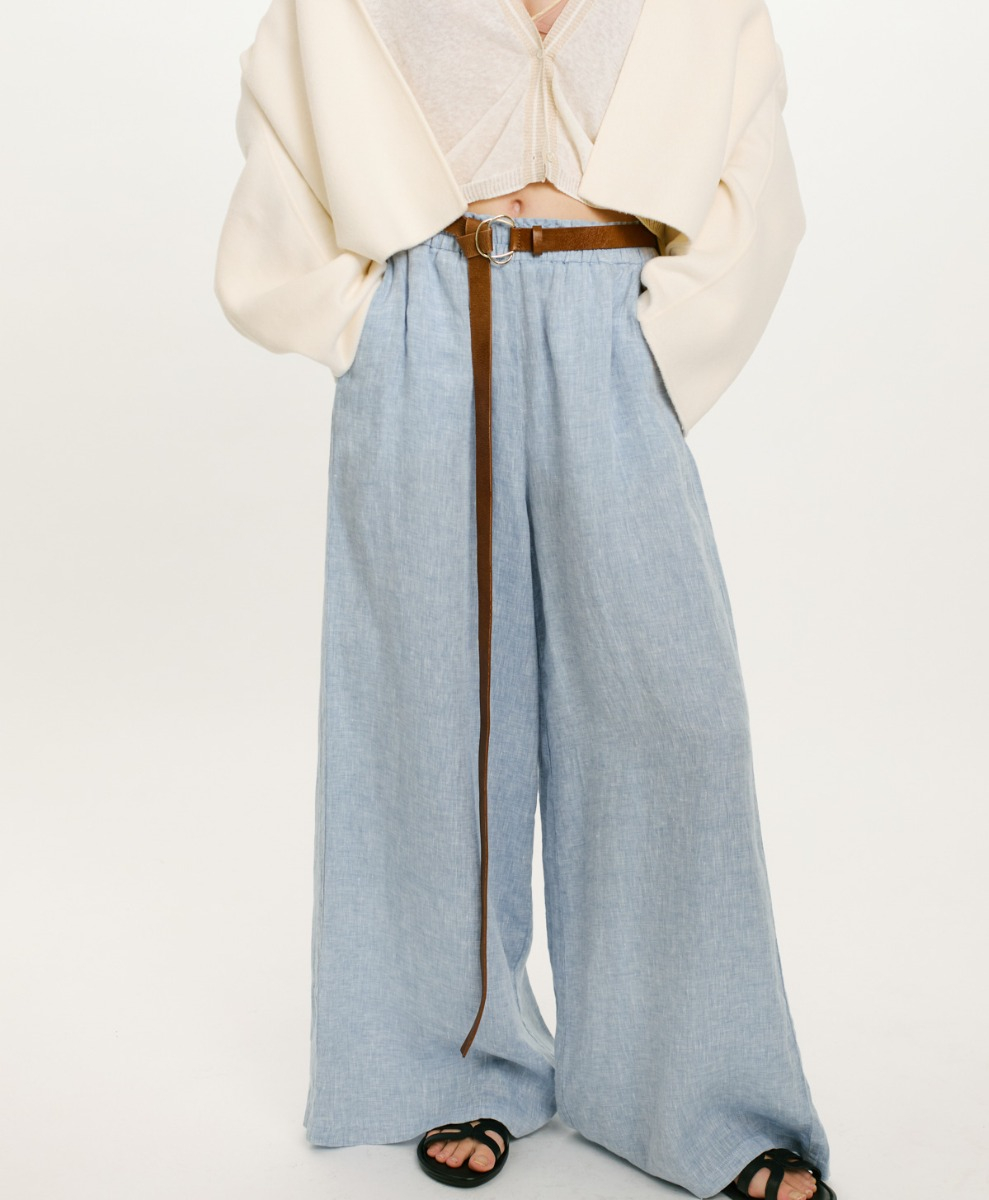 PANTALONI LUCAS IN LINO TINTO FILO - AZZURRO - Momonì