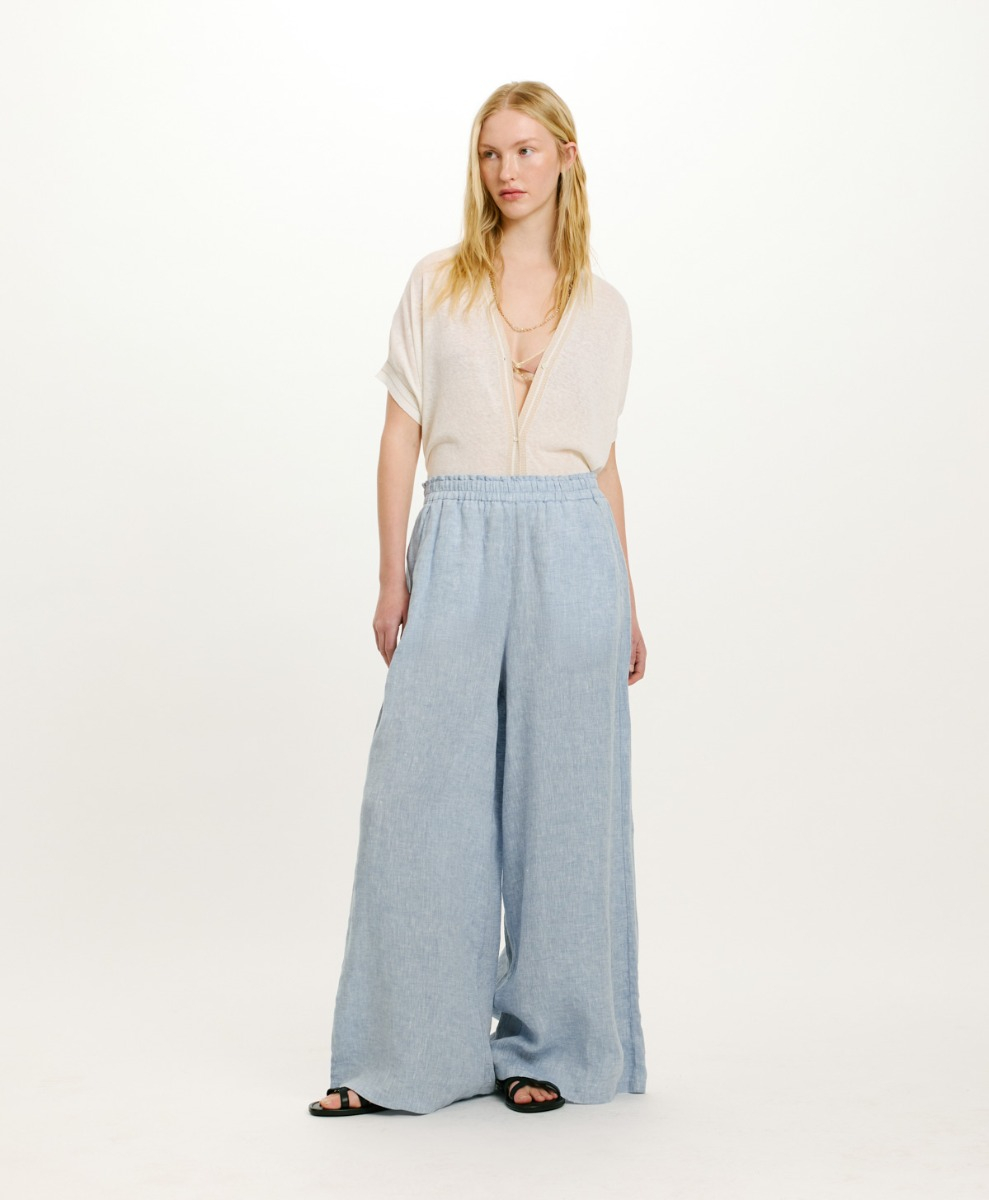PANTALONI LUCAS IN LINO TINTO FILO - AZZURRO - Momonì