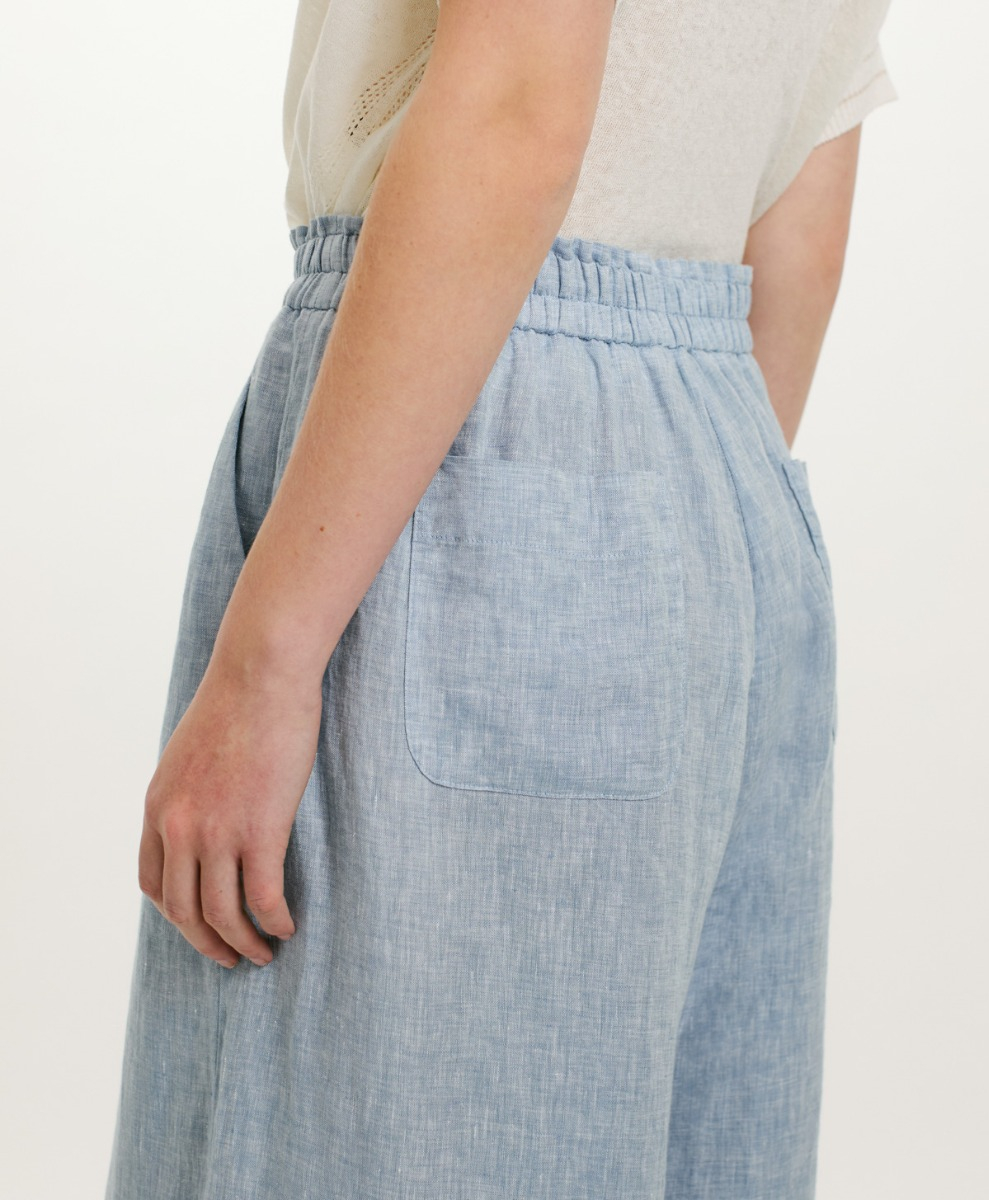 PANTALONI LUCAS IN LINO TINTO FILO - AZZURRO - Momonì
