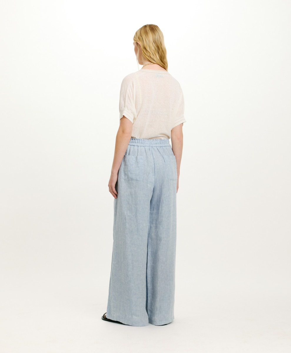 PANTALONI LUCAS IN LINO TINTO FILO - AZZURRO - Momonì