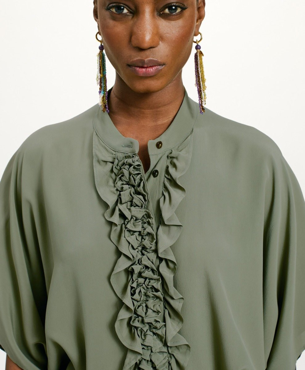 CAMICIA BERENICE IN ACETATO SETA UNITO - VERDE SALVIA - Clothing - Momonì