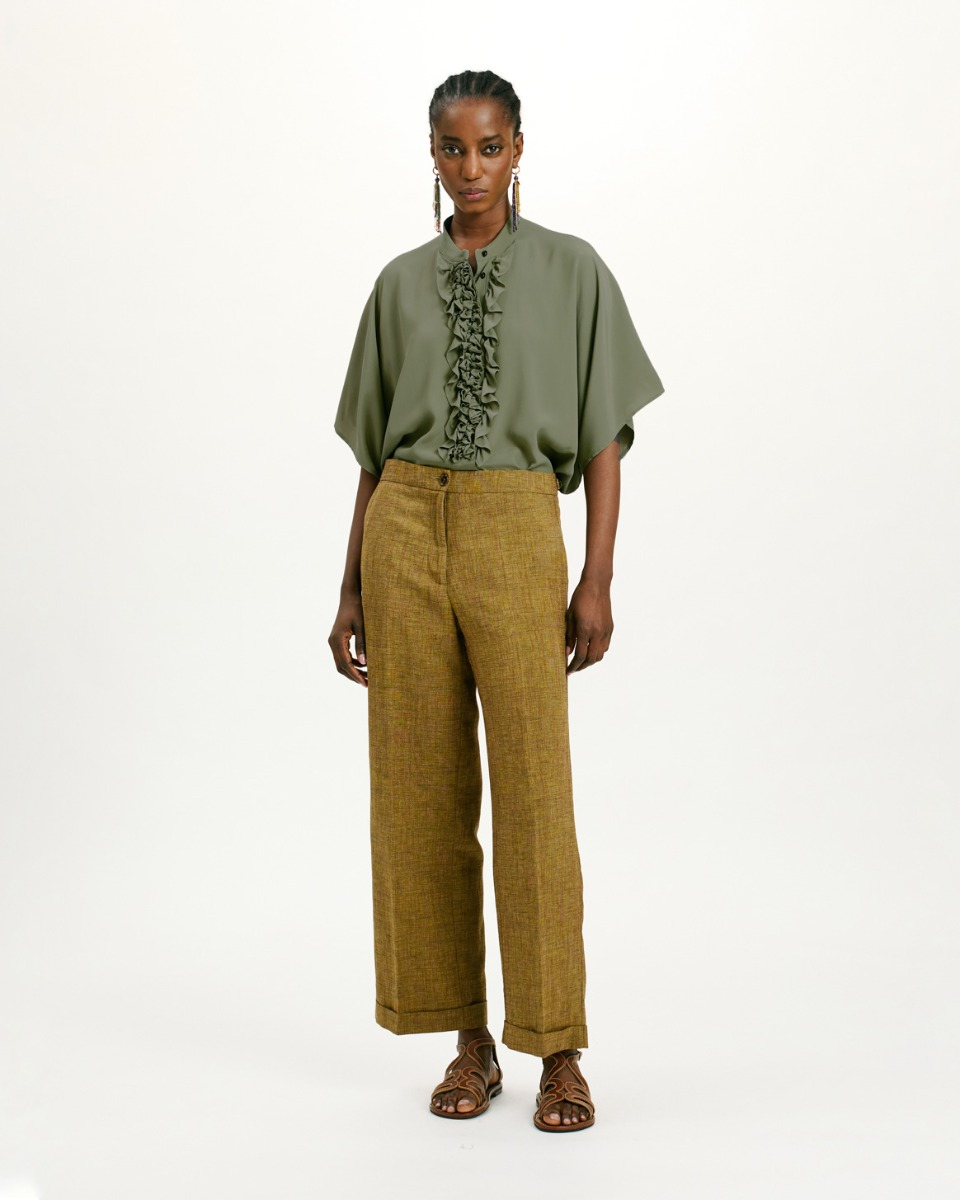 CAMISA BERENICE EN ACETATO SEDA LISO - VERDE SALVIA - Momonì