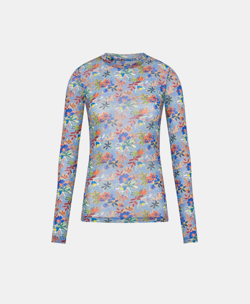 WAINA T-SHIRT IN PRINTED NYLON - MULTICOLOR LIGHT BLUE - Momonì