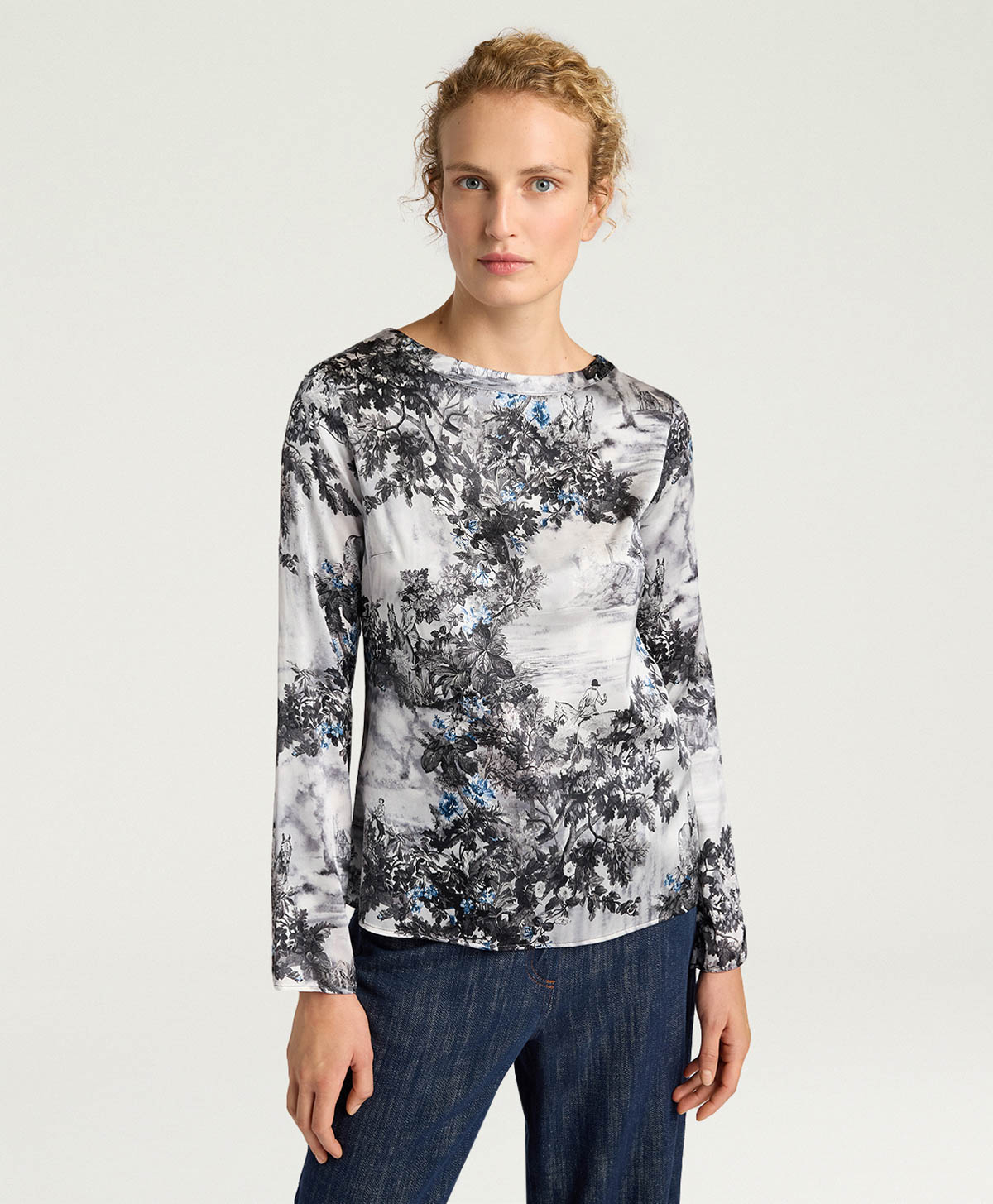 BLOUSE SYLVIA EN SATIN STRETCH IMPRIMÉ - MULTICOLORE ARGENT - Momonì