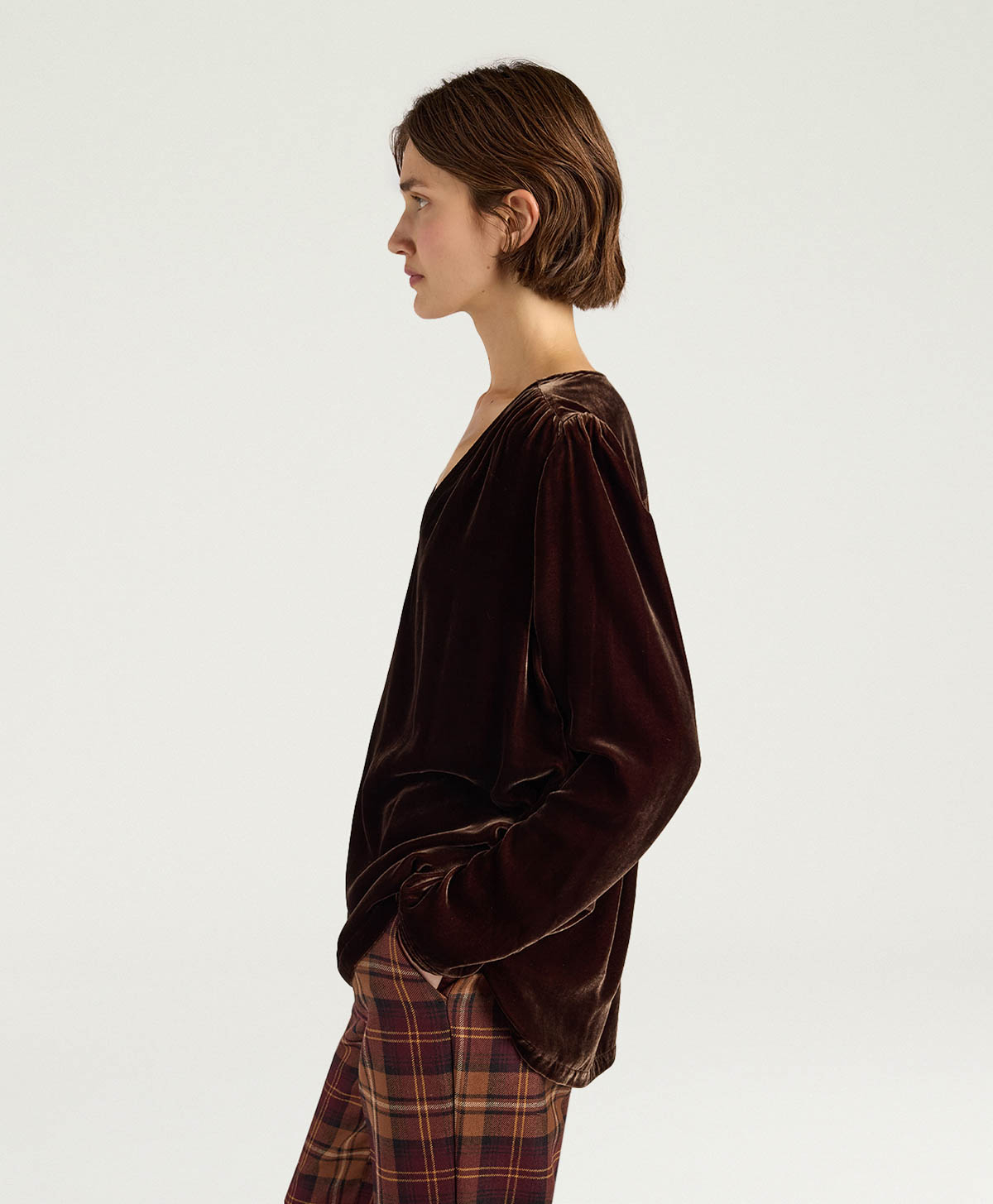 APPLE BLOUSE IN SMOOTH VELVET - BROWN - Momonì