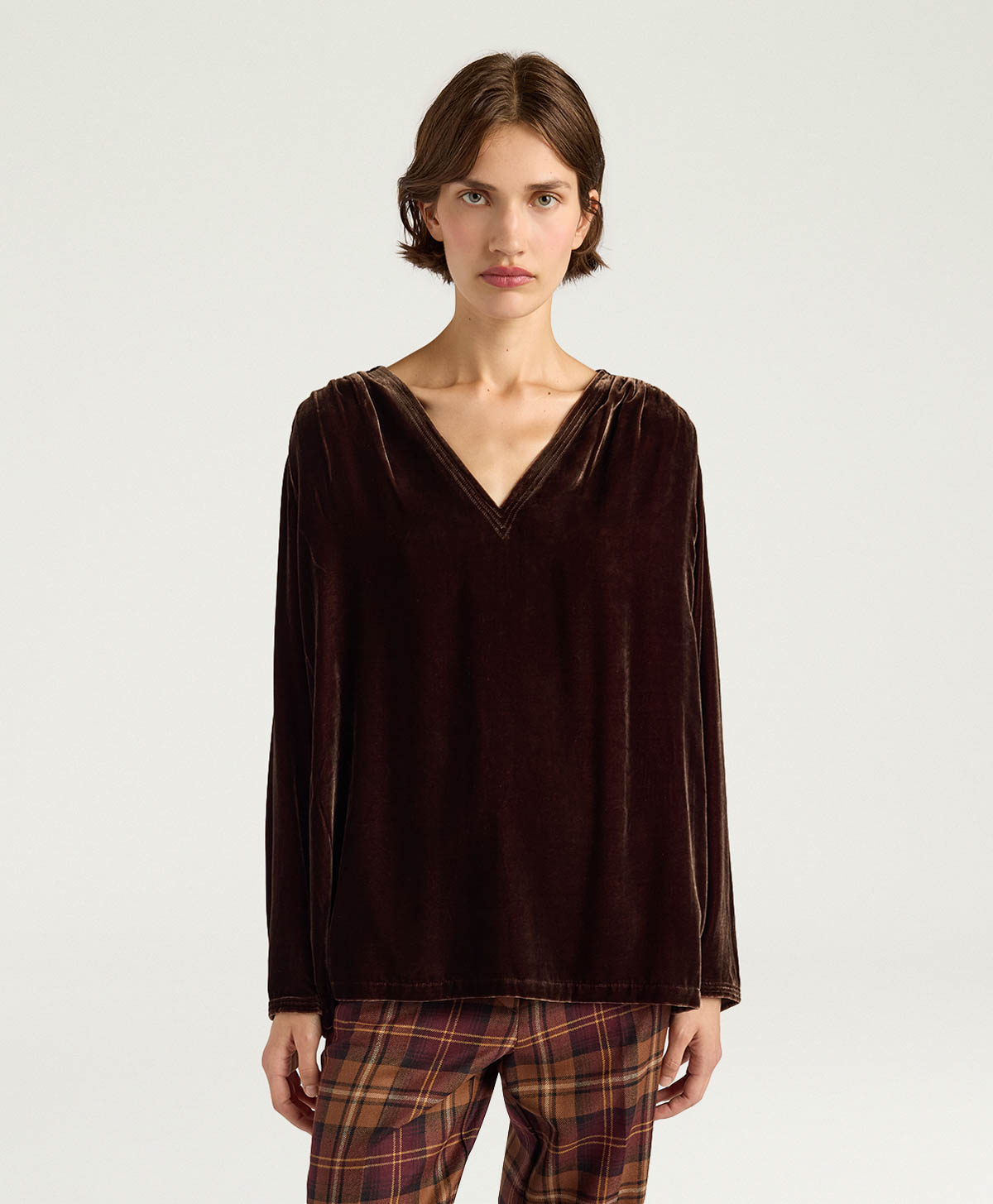 APPLE BLOUSE IN SMOOTH VELVET - BROWN - Momonì