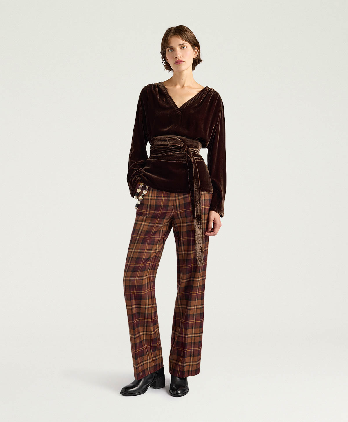 APPLE BLOUSE IN SMOOTH VELVET - BROWN - Momonì