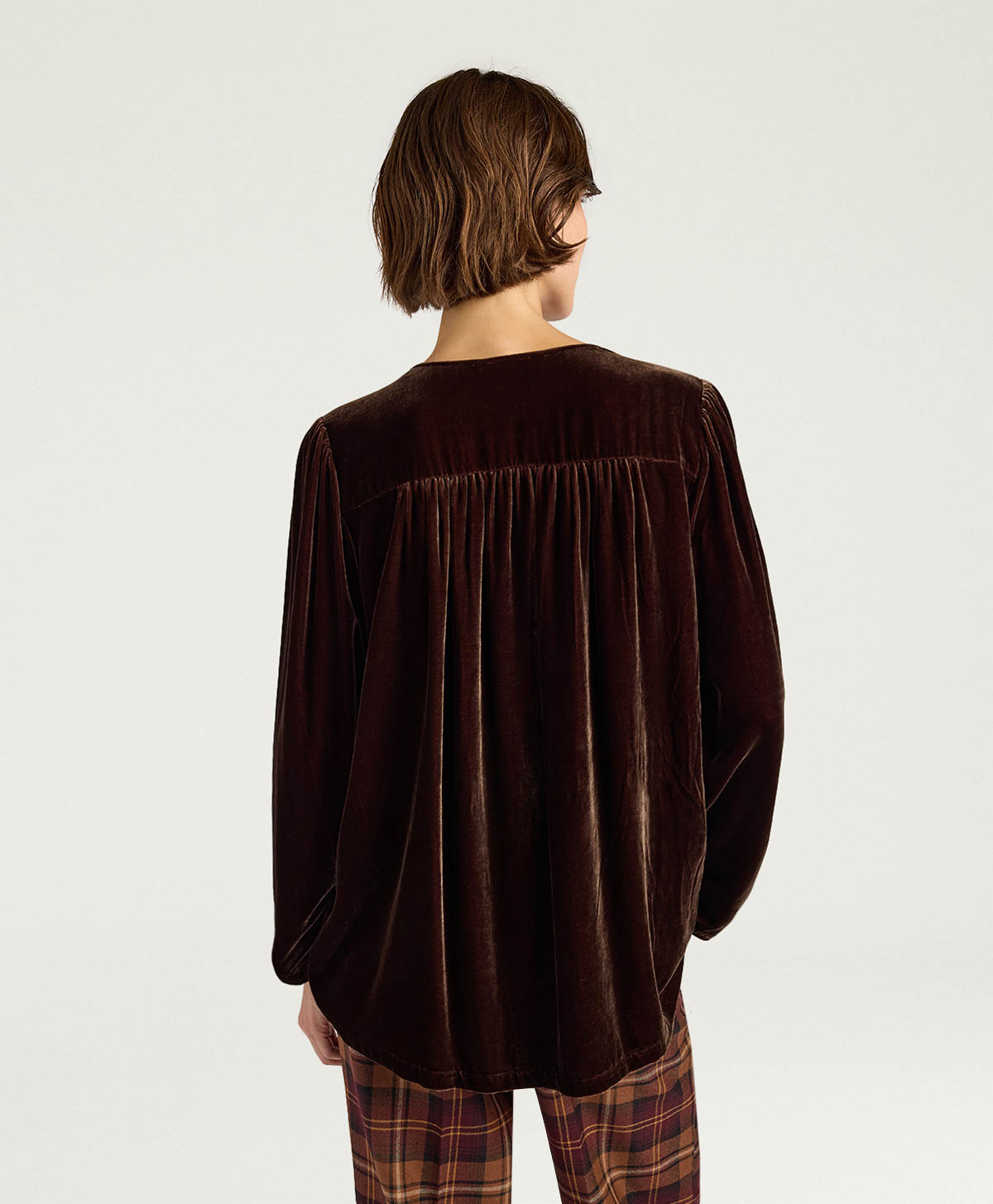 APPLE BLOUSE IN SMOOTH VELVET - BROWN - Momonì