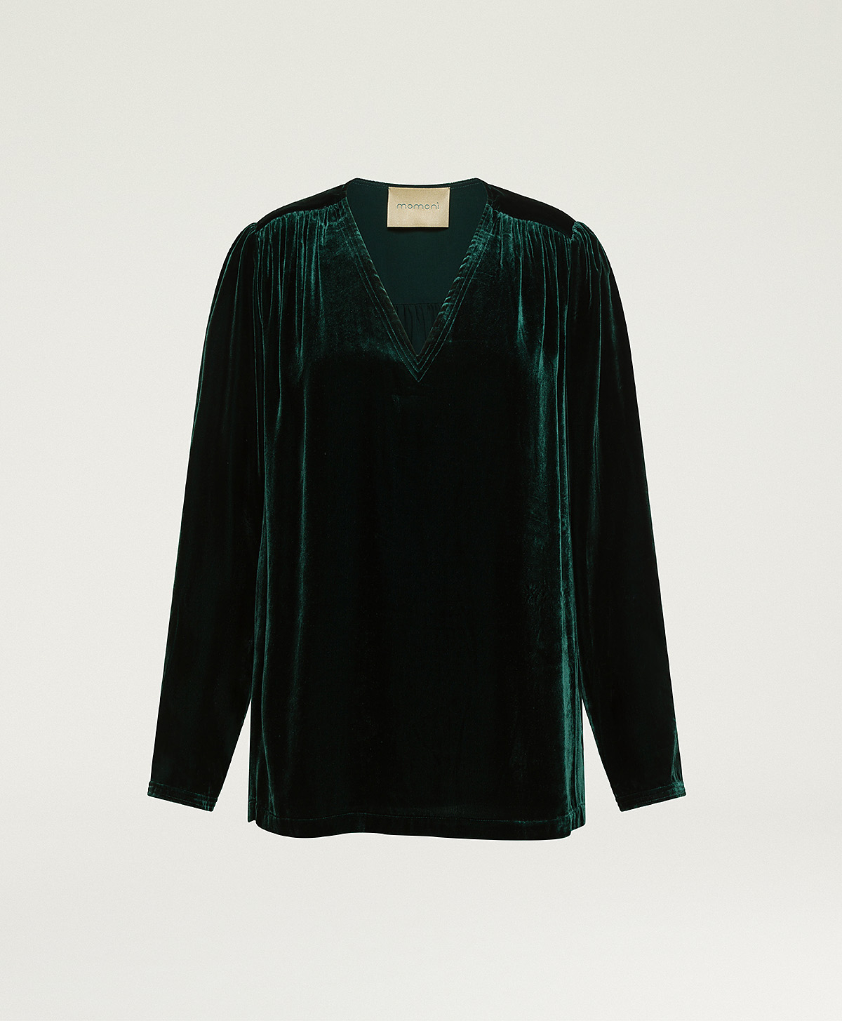 APPLE BLOUSE IN SMOOTH VELVET - BOTTLE GREEN - Momonì