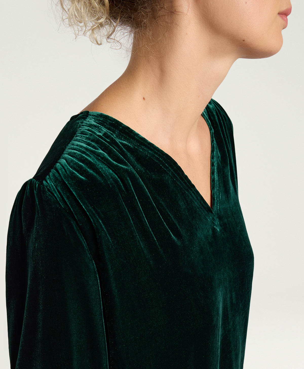BLUSA APPLE IN VELLUTO LISCIO - VERDE BOTTIGLIA - Momonì
