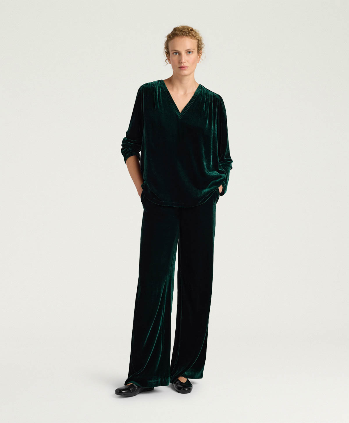 BLUSA APPLE IN VELLUTO LISCIO - VERDE BOTTIGLIA - Momonì