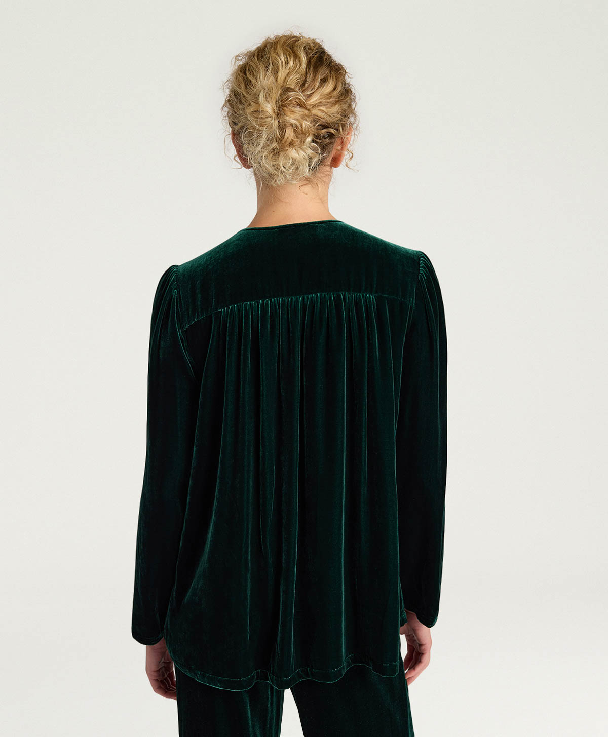 BLUSA APPLE IN VELLUTO LISCIO - VERDE BOTTIGLIA - Momonì