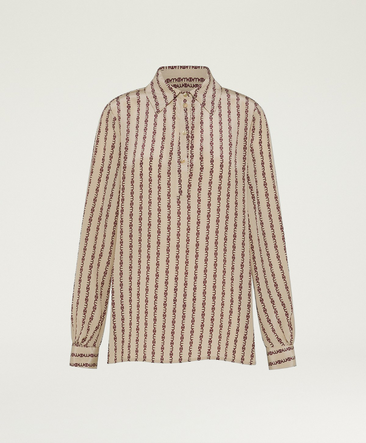 BLOUSE ASCOT EN CRÊPE DE CHINE IMPRIMÉ - BEIGE/BORDEAUX - Momonì