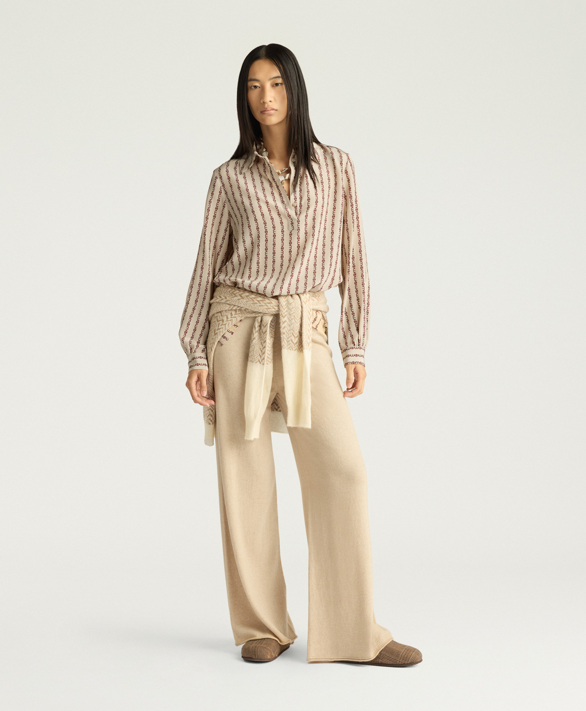 BLOUSE ASCOT EN CRÊPE DE CHINE IMPRIMÉ - BEIGE/BORDEAUX - Momonì