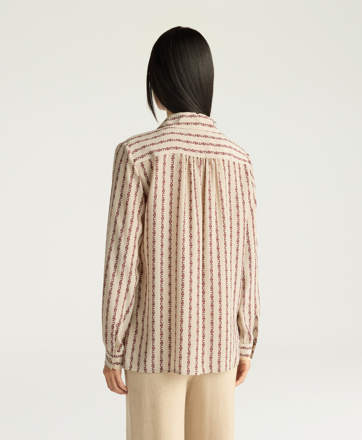 BLOUSE ASCOT EN CRÊPE DE CHINE IMPRIMÉ - BEIGE/BORDEAUX - Momonì