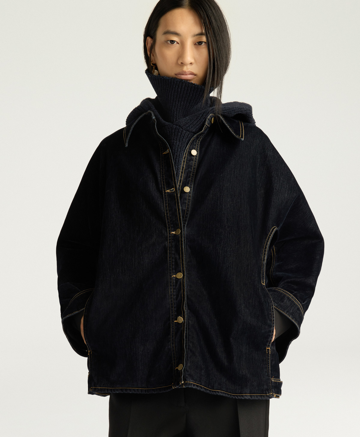 MANCHESTER COAT IN STRETCH FLOCKED DENIM - BLUE - Clothing - Momonì
