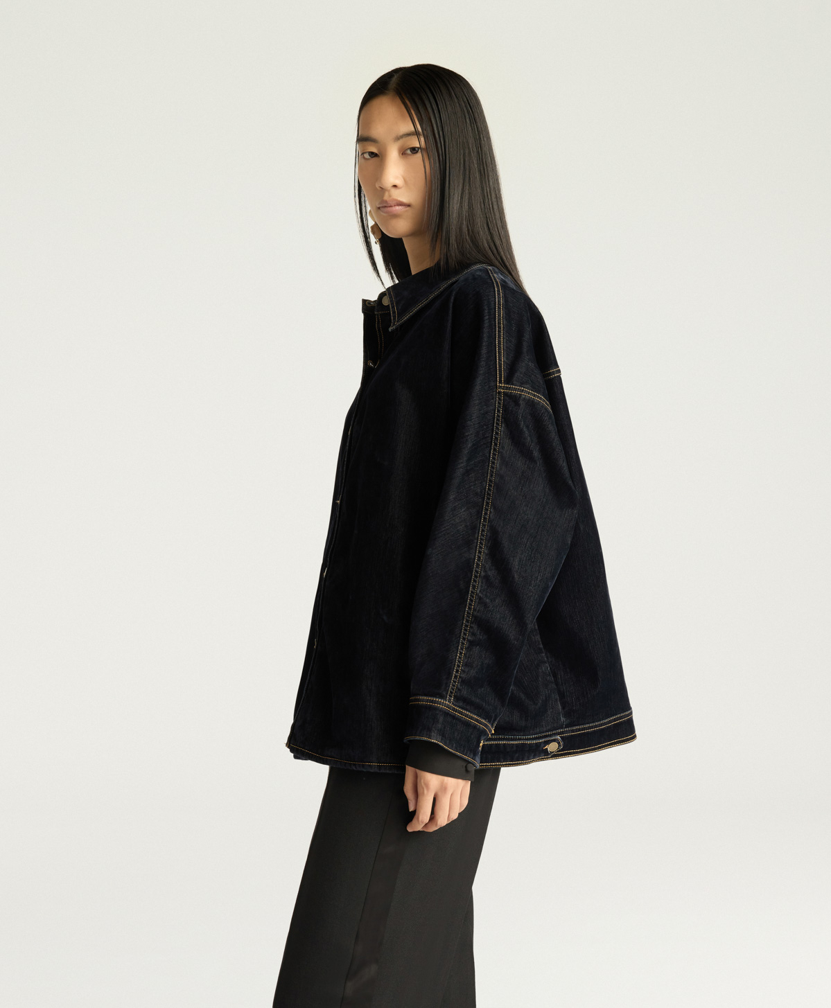 MANCHESTER COAT IN STRETCH FLOCKED DENIM - BLUE - Momonì