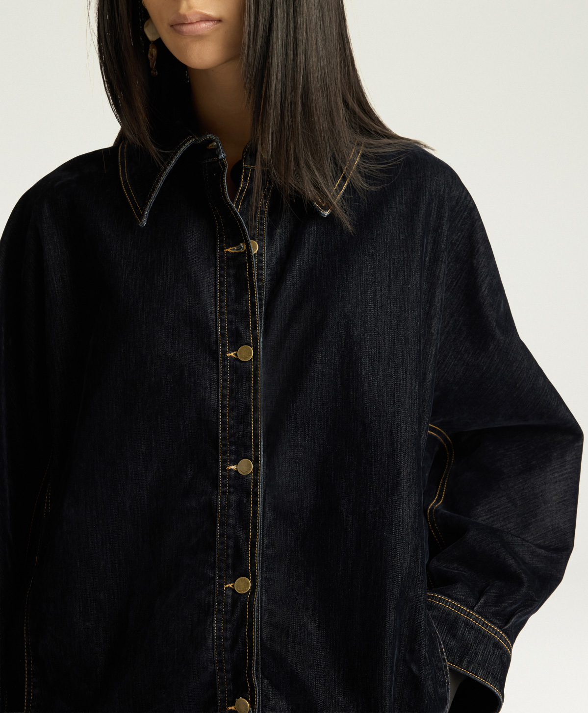MANCHESTER COAT IN STRETCH FLOCKED DENIM - BLUE - Momonì